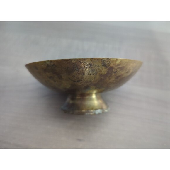 Beautiful Vintage Brass & Mother of Pearl Shell Inlay Jewelry Bowl Pedestal MCM - Picture 4 of 5